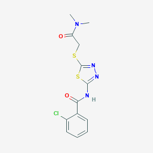 molecular formula C13H13ClN4O2S2 B316093 2-chloro-N-(5-{[2-(dimethylamino)-2-oxoethyl]sulfanyl}-1,3,4-thiadiazol-2-yl)benzamide 