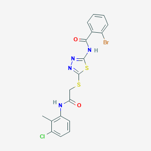 molecular formula C18H14BrClN4O2S2 B316096 2-bromo-N-[5-({2-[(3-chloro-2-methylphenyl)amino]-2-oxoethyl}sulfanyl)-1,3,4-thiadiazol-2-yl]benzamide 