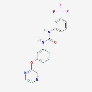 molecular formula C18H13F3N4O2 B3160962 1-[3-(Pyrazin-2-yloxy)phenyl]-3-[3-(trifluoromethyl)phenyl]urea CAS No. 866157-03-1
