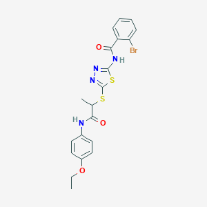 molecular formula C20H19BrN4O3S2 B316097 2-bromo-N-[5-({1-[(4-ethoxyphenyl)amino]-1-oxopropan-2-yl}sulfanyl)-1,3,4-thiadiazol-2-yl]benzamide 