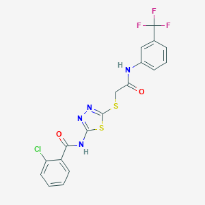 molecular formula C18H12ClF3N4O2S2 B316104 2-chloro-N-[5-({2-oxo-2-[3-(trifluoromethyl)anilino]ethyl}sulfanyl)-1,3,4-thiadiazol-2-yl]benzamide 