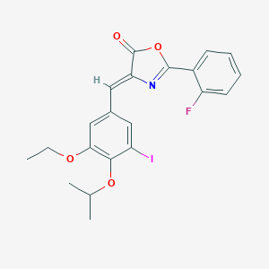 molecular formula C21H19FINO4 B316107 4-(3-ethoxy-5-iodo-4-isopropoxybenzylidene)-2-(2-fluorophenyl)-1,3-oxazol-5(4H)-one 