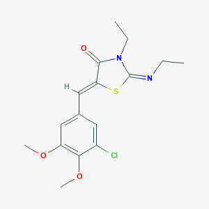 molecular formula C16H19ClN2O3S B316110 (2Z,5Z)-5-(3-chloro-4,5-dimethoxybenzylidene)-3-ethyl-2-(ethylimino)-1,3-thiazolidin-4-one 