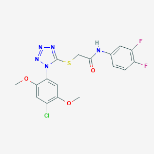 molecular formula C17H14ClF2N5O3S B316111 2-{[1-(4-chloro-2,5-dimethoxyphenyl)-1H-tetraazol-5-yl]sulfanyl}-N-(3,4-difluorophenyl)acetamide 