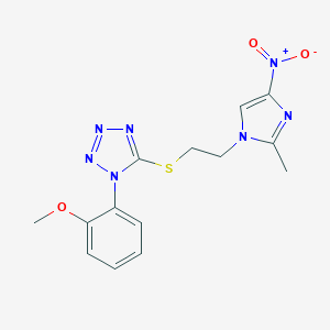 molecular formula C14H15N7O3S B316112 5-[(2-{4-nitro-2-methyl-1H-imidazol-1-yl}ethyl)sulfanyl]-1-(2-methoxyphenyl)-1H-tetraazole 