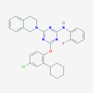 4-(4-chloro-2-cyclohexylphenoxy)-6-(3,4-dihydroisoquinolin-2(1H)-yl)-N-(2-fluorophenyl)-1,3,5-triazin-2-amine