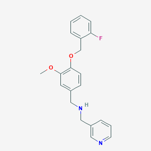 molecular formula C21H21FN2O2 B316140 N-{4-[(2-fluorobenzyl)oxy]-3-methoxybenzyl}-N-(3-pyridinylmethyl)amine 