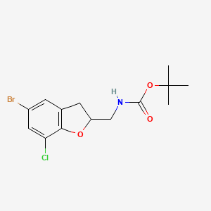 molecular formula C14H17BrClNO3 B3161688 tert-Butyl ((5-bromo-7-chloro-2,3-dihydrobenzofuran-2-yl)methyl)carbamate CAS No. 872518-71-3