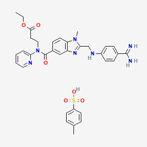 molecular formula C34H37N7O6S B3161735 Ethyl 3-(2-(((4-carbamimidoylphenyl)amino)methyl)-1-methyl-N-(pyridin-2-yl)-1H-benzo[d]imidazole-5-carboxamido)propanoate 4-methylbenzenesulfonate CAS No. 872728-85-3