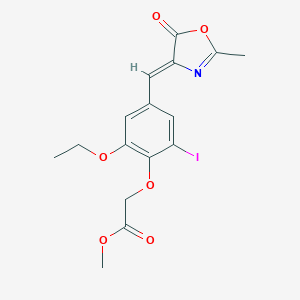 molecular formula C16H16INO6 B316181 methyl {2-ethoxy-6-iodo-4-[(2-methyl-5-oxo-1,3-oxazol-4(5H)-ylidene)methyl]phenoxy}acetate 