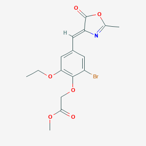 molecular formula C16H16BrNO6 B316182 methyl {2-bromo-6-ethoxy-4-[(2-methyl-5-oxo-1,3-oxazol-4(5H)-ylidene)methyl]phenoxy}acetate 