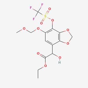 molecular formula C14H15F3O10S B3161958 Ethyl 2-hydroxy-2-(6-(methoxymethoxy)-7-(((trifluoromethyl)sulfonyl)oxy)benzo[d][1,3]dioxol-4-yl)acetate CAS No. 874758-54-0