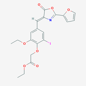 molecular formula C20H18INO7 B316198 ethyl {2-ethoxy-4-[(2-(2-furyl)-5-oxo-1,3-oxazol-4(5H)-ylidene)methyl]-6-iodophenoxy}acetate 