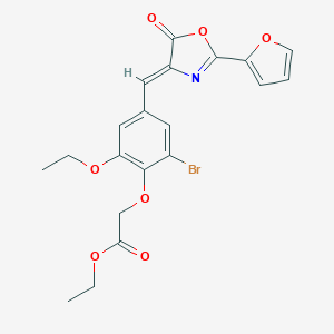 molecular formula C20H18BrNO7 B316199 ethyl {2-bromo-6-ethoxy-4-[(2-(2-furyl)-5-oxo-1,3-oxazol-4(5H)-ylidene)methyl]phenoxy}acetate 