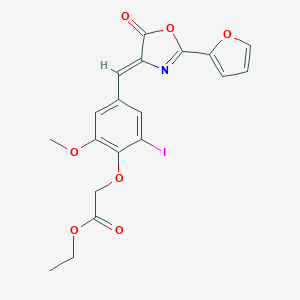 molecular formula C19H16INO7 B316201 ethyl {4-[(2-(2-furyl)-5-oxo-1,3-oxazol-4(5H)-ylidene)methyl]-2-iodo-6-methoxyphenoxy}acetate 