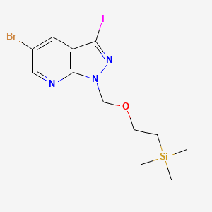 molecular formula C12H17BrIN3OSi B3162089 5-bromo-3-iodo-1-((2-(trimethylsilyl)ethoxy)methyl)-1H-pyrazolo[3,4-b]pyridine CAS No. 875781-19-4