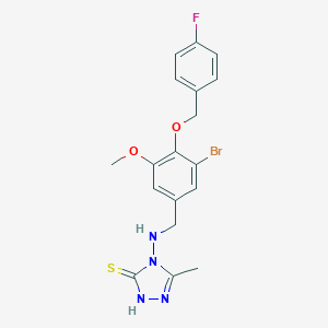 molecular formula C18H18BrFN4O2S B316228 4-({3-bromo-4-[(4-fluorobenzyl)oxy]-5-methoxybenzyl}amino)-5-methyl-4H-1,2,4-triazol-3-yl hydrosulfide 