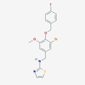 molecular formula C18H16BrFN2O2S B316230 N-{3-bromo-4-[(4-fluorobenzyl)oxy]-5-methoxybenzyl}-1,3-thiazol-2-amine 