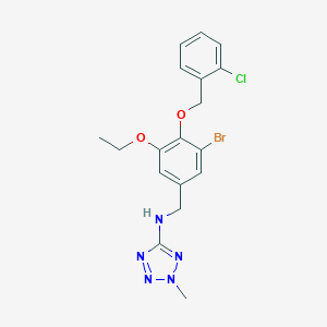 molecular formula C18H19BrClN5O2 B316231 N-{3-bromo-4-[(2-chlorobenzyl)oxy]-5-ethoxybenzyl}-N-(2-methyl-2H-tetraazol-5-yl)amine 