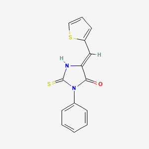 molecular formula C14H10N2OS2 B3162337 (5Z)-3-phenyl-5-(thiophen-2-ylmethylidene)-2-thioxoimidazolidin-4-one CAS No. 87736-69-4