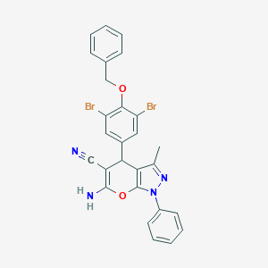 molecular formula C27H20Br2N4O2 B316257 6-Amino-4-[4-(benzyloxy)-3,5-dibromophenyl]-3-methyl-1-phenyl-1,4-dihydropyrano[2,3-c]pyrazole-5-carbonitrile 