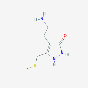 molecular formula C7H13N3OS B3162768 4-(2-Aminoethyl)-5-(methylsulfanylmethyl)-1,2-dihydropyrazol-3-one CAS No. 881040-94-4