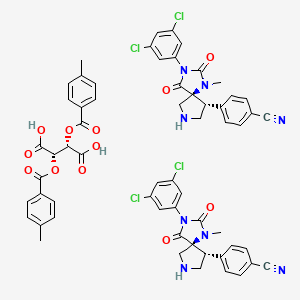 molecular formula C60H50Cl4N8O12 B3162844 4-[(5S,9R)-3-(3,5-Dichlorophenyl)-1-methyl-2,4-dioxo-1,3,7-triazaspiro[4.4]non-9-yl]benzonitrile semi (+)-DTTA salt CAS No. 882004-78-6