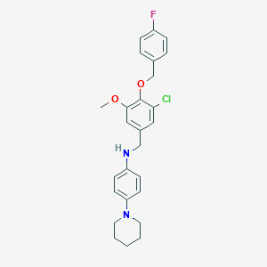 molecular formula C26H28ClFN2O2 B316285 N-{3-chloro-4-[(4-fluorobenzyl)oxy]-5-methoxybenzyl}-4-piperidin-1-ylaniline 