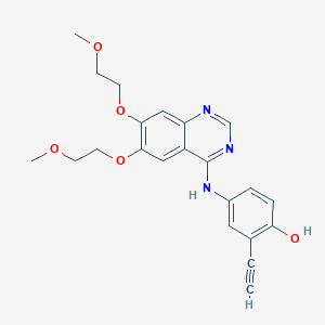 molecular formula C22H23N3O5 B3162885 4-((6,7-Bis(2-methoxyethoxy)quinazolin-4-yl)amino)-2-ethynyl-phenol CAS No. 882420-22-6