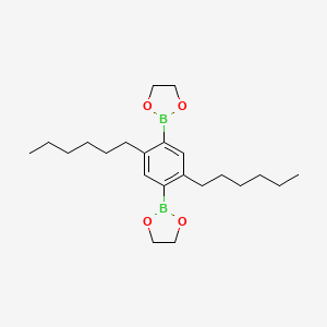 molecular formula C22H36B2O4 B3163448 2,5-Bis(hexyl)-1,4-benzenebis(boronic acid) ethylene glycol ester CAS No. 883741-17-1