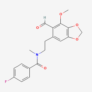 molecular formula C19H18FNO5 B3163768 4-fluoro-N-(2-(6-formyl-7-methoxybenzo[d][1,3]dioxol-5-yl)ethyl)-N-methylbenzamide CAS No. 885951-07-5