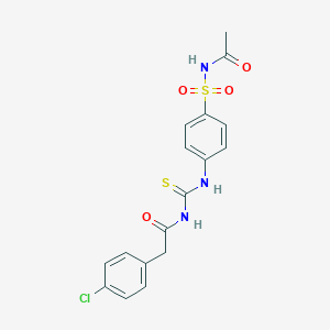 molecular formula C17H16ClN3O4S2 B316401 N-{[4-(acetylsulfamoyl)phenyl]carbamothioyl}-2-(4-chlorophenyl)acetamide 