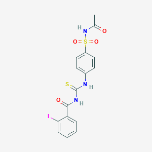 molecular formula C16H14IN3O4S2 B316402 N-{[4-(acetylsulfamoyl)phenyl]carbamothioyl}-2-iodobenzamide 