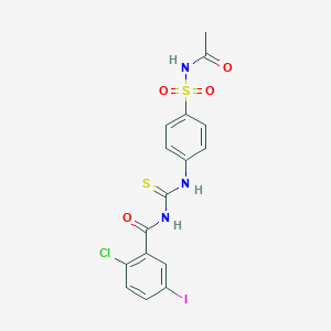 molecular formula C16H13ClIN3O4S2 B316403 N-{[4-(acetylsulfamoyl)phenyl]carbamothioyl}-2-chloro-5-iodobenzamide 