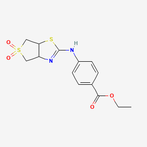 molecular formula C14H16N2O4S2 B3164365 Ethyl 4-[(5,5-dioxido-3a,4,6,6a-tetrahydrothieno[3,4-d][1,3]thiazol-2-yl)amino]benzoate CAS No. 892277-16-6