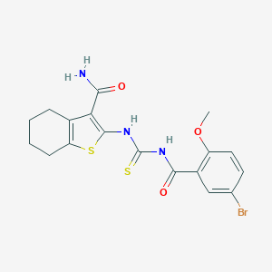 molecular formula C18H18BrN3O3S2 B316501 2-({[(5-Bromo-2-methoxybenzoyl)amino]carbothioyl}amino)-4,5,6,7-tetrahydro-1-benzothiophene-3-carboxamide 