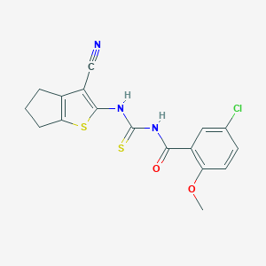 molecular formula C17H14ClN3O2S2 B316503 5-chloro-N-[(3-cyano-5,6-dihydro-4H-cyclopenta[b]thiophen-2-yl)carbamothioyl]-2-methoxybenzamide 