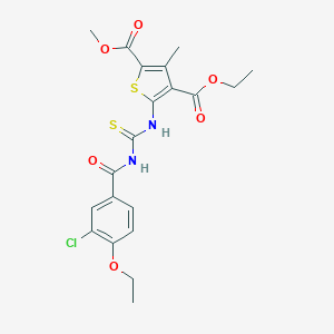 molecular formula C20H21ClN2O6S2 B316510 4-Ethyl 2-methyl 5-({[(3-chloro-4-ethoxybenzoyl)amino]carbothioyl}amino)-3-methyl-2,4-thiophenedicarboxylate 