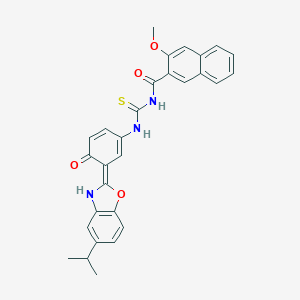 molecular formula C29H25N3O4S B316565 3-methoxy-N-[[(3E)-4-oxo-3-(5-propan-2-yl-3H-1,3-benzoxazol-2-ylidene)cyclohexa-1,5-dien-1-yl]carbamothioyl]naphthalene-2-carboxamide 