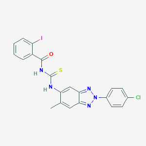 molecular formula C21H15ClIN5OS B316583 N-{[2-(4-chlorophenyl)-6-methyl-2H-benzotriazol-5-yl]carbamothioyl}-2-iodobenzamide 