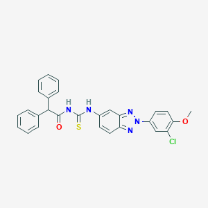 molecular formula C28H22ClN5O2S B316590 N-{[2-(3-chloro-4-methoxyphenyl)-2H-benzotriazol-5-yl]carbamothioyl}-2,2-diphenylacetamide 