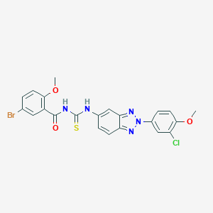 molecular formula C22H17BrClN5O3S B316591 5-bromo-N-{[2-(3-chloro-4-methoxyphenyl)-2H-benzotriazol-5-yl]carbamothioyl}-2-methoxybenzamide 