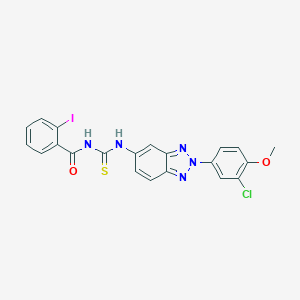molecular formula C21H15ClIN5O2S B316593 N-{[2-(3-chloro-4-methoxyphenyl)-2H-benzotriazol-5-yl]carbamothioyl}-2-iodobenzamide 