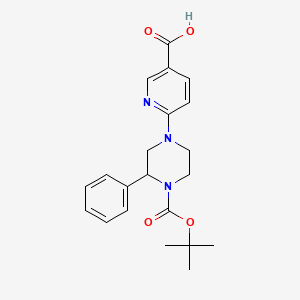 molecular formula C21H25N3O4 B3165931 6-{4-[(tert-Butoxy)carbonyl]-3-phenylpiperazin-1-yl}pyridine-3-carboxylic acid CAS No. 904816-53-1