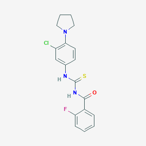 molecular formula C18H17ClFN3OS B316602 N-{[3-chloro-4-(pyrrolidin-1-yl)phenyl]carbamothioyl}-2-fluorobenzamide 