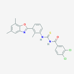 molecular formula C24H19Cl2N3O2S B316616 3,4-dichloro-N-{[3-(5,7-dimethyl-1,3-benzoxazol-2-yl)-2-methylphenyl]carbamothioyl}benzamide 