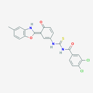 molecular formula C22H15Cl2N3O3S B316618 3,4-dichloro-N-[[(3E)-3-(5-methyl-3H-1,3-benzoxazol-2-ylidene)-4-oxocyclohexa-1,5-dien-1-yl]carbamothioyl]benzamide 