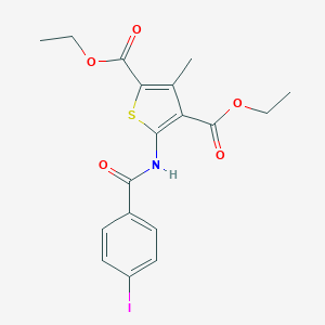 molecular formula C18H18INO5S B316654 Diethyl 5-{[(4-iodophenyl)carbonyl]amino}-3-methylthiophene-2,4-dicarboxylate 