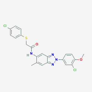 molecular formula C22H18Cl2N4O2S B316676 N-[2-(3-chloro-4-methoxyphenyl)-6-methyl-2H-benzotriazol-5-yl]-2-[(4-chlorophenyl)sulfanyl]acetamide 