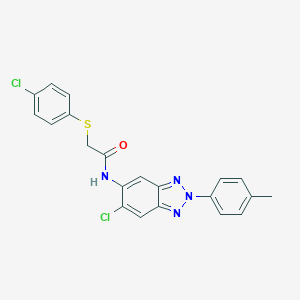 molecular formula C21H16Cl2N4OS B316679 N-[6-chloro-2-(4-methylphenyl)-2H-benzotriazol-5-yl]-2-[(4-chlorophenyl)sulfanyl]acetamide 